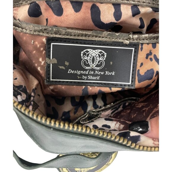 Sharif Womens Shoulder Handbag Green Leopard Print Leather satchel hobo Purse - Picture 12 of 15